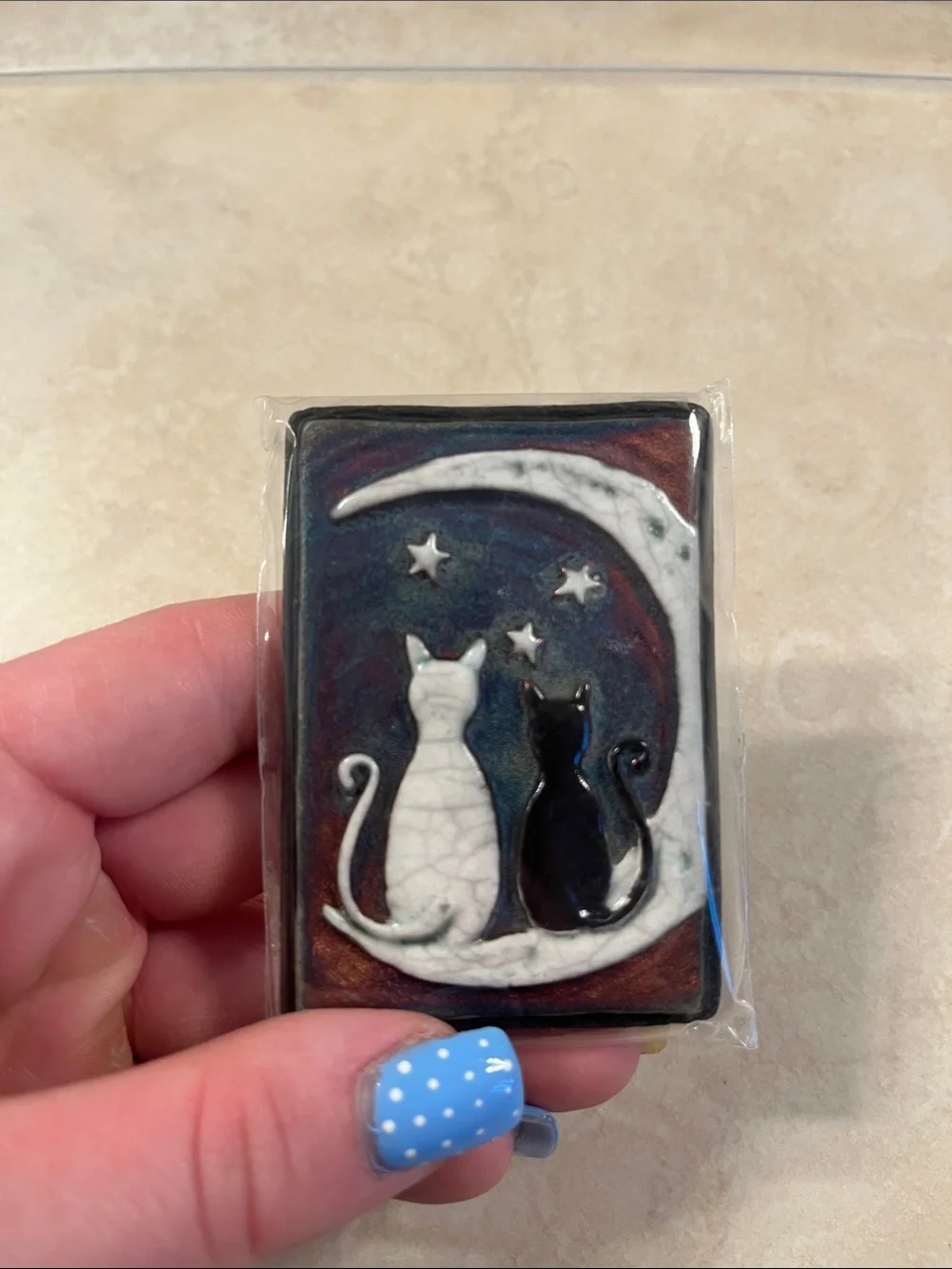 Raku Ceramic Cat Moon Magnet/Art Decor